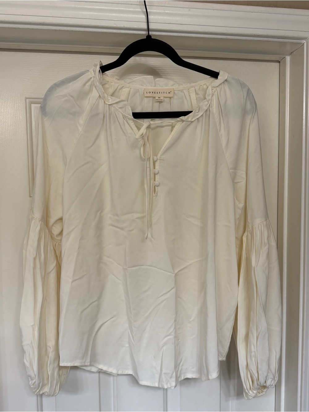lovestitch Ivory Tie-Neck Peasant Blouse